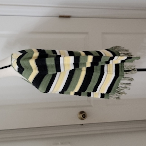 Hearts of Palm Size Unknown Green Black White Yellow Striped Fringed Sweater - Picture 4 of 11